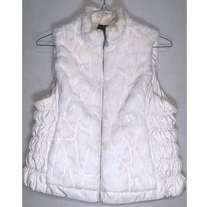 Multiples Petite Medium Ivory Cream Faux Fur Puffer Full Zip Vest